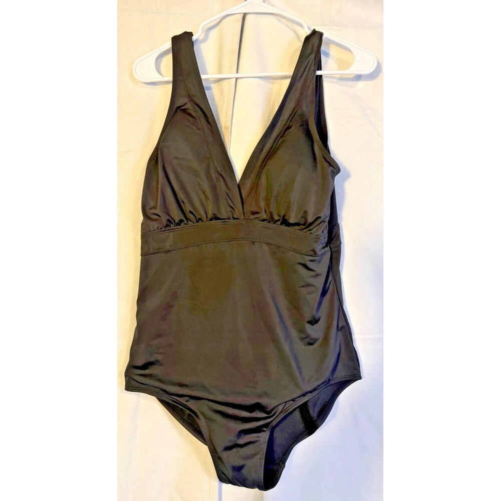 Serra Black Slimming One Piece Swimsuit Bathing Suit Women's XL Vneck Beach